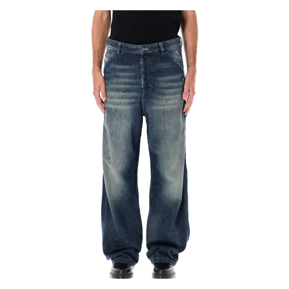 Diesel Versleten Wide-Leg Blauwe Jeans Blue Heren
