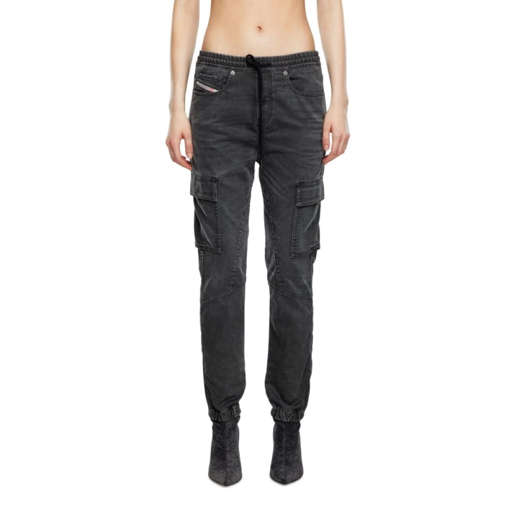 Diesel Zwarte Slim Stretch Panel Cargo Jeans Gray Dames