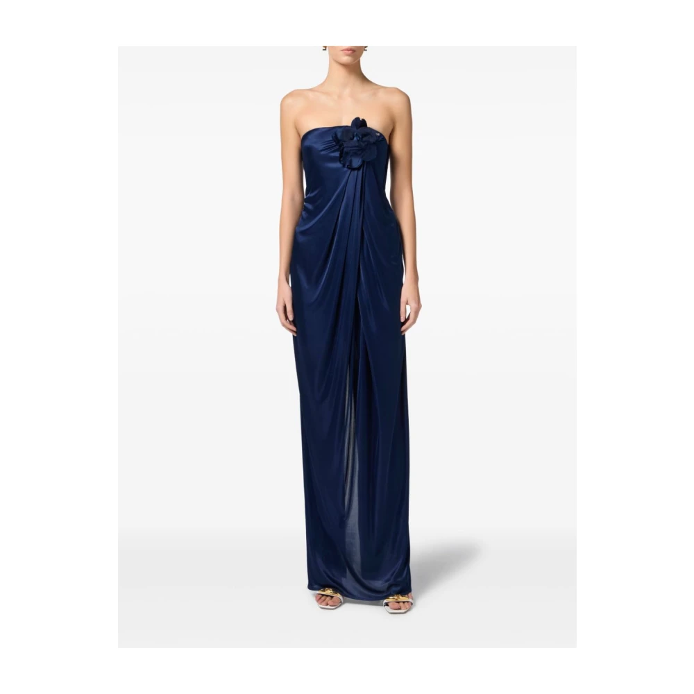 Elisabetta Franchi Navy Blue Strapless Jurk Logo Versiering Blue Dames