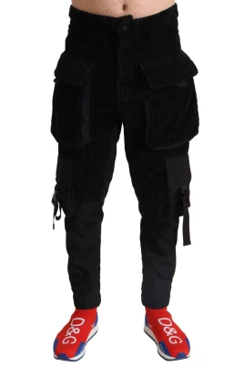 Svarta Skinny Corduroy Cargo Byxor