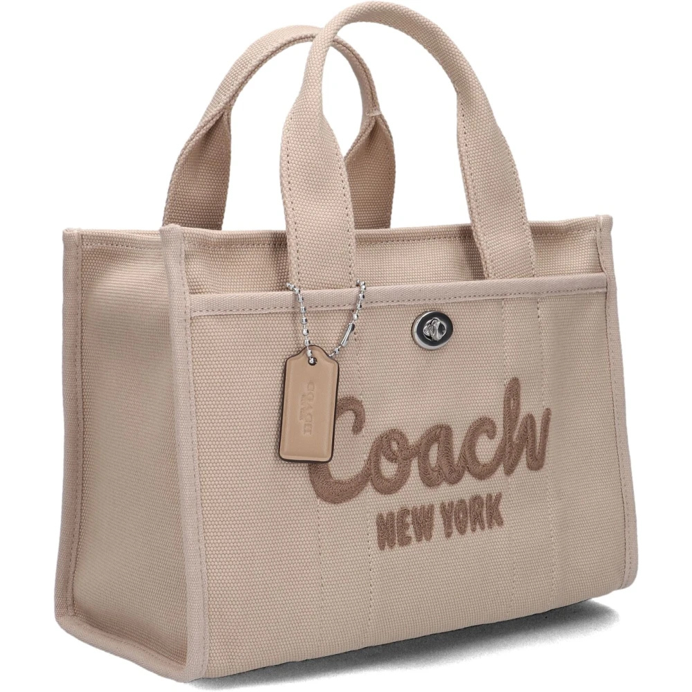 Coach Cargo Tote Kleine Zwarte Canvas Handtas Beige Dames