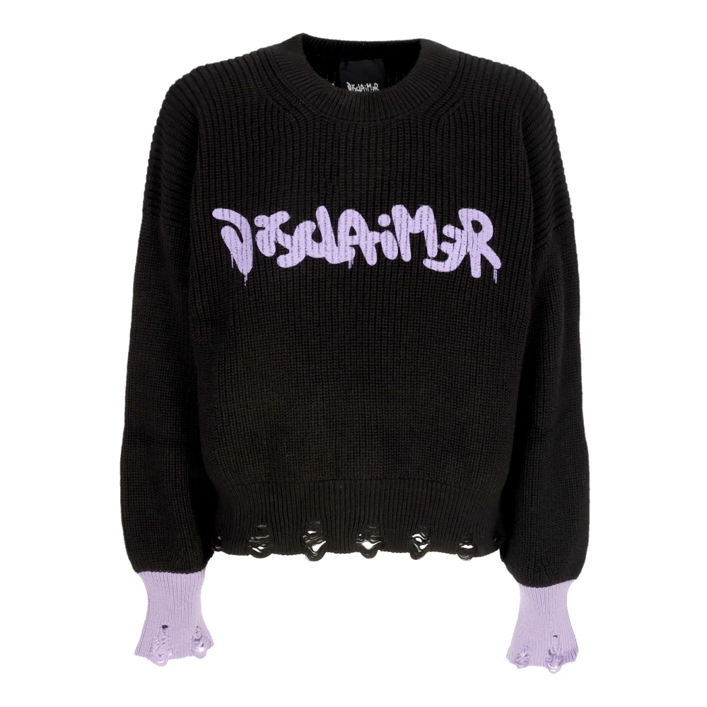 Disclaimer Zwarte Logo Crewneck Sweater Zwaar Garen Black Dames