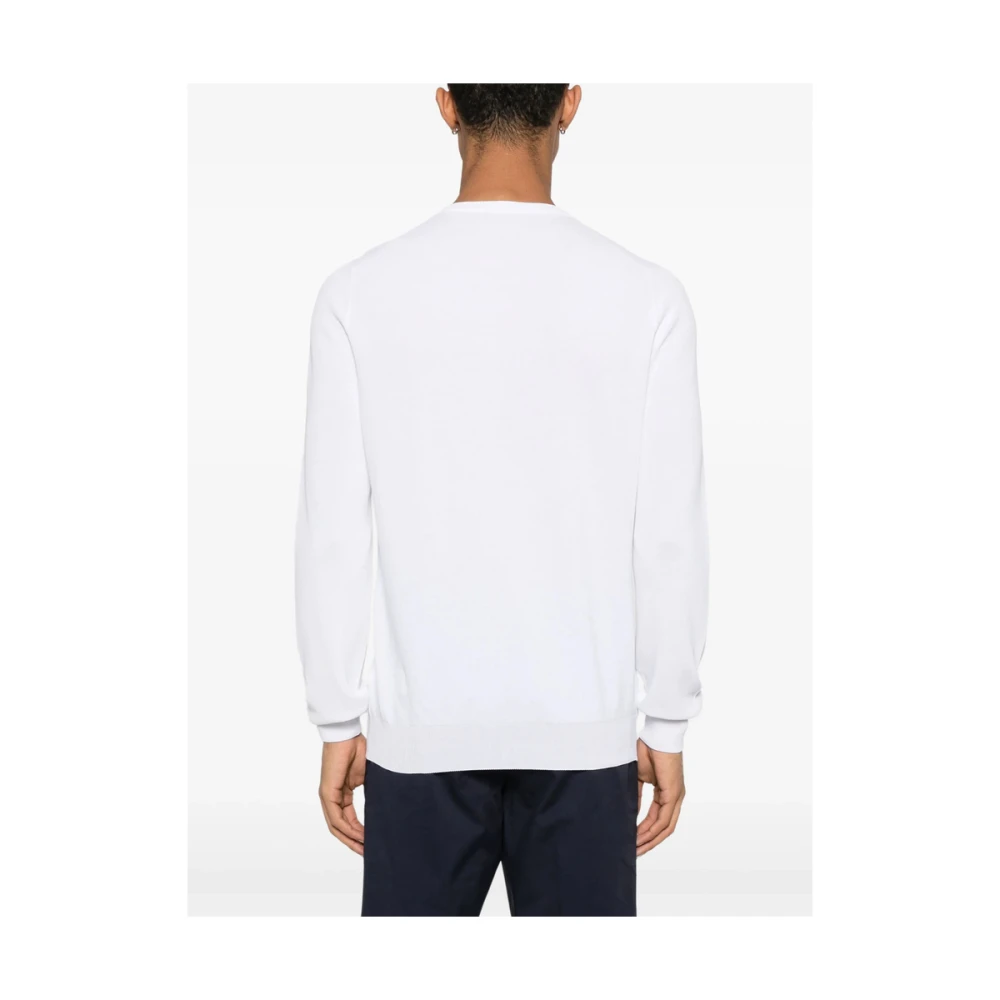 La Fileria Witte Geribbelde Crew Neck Sweater White Heren