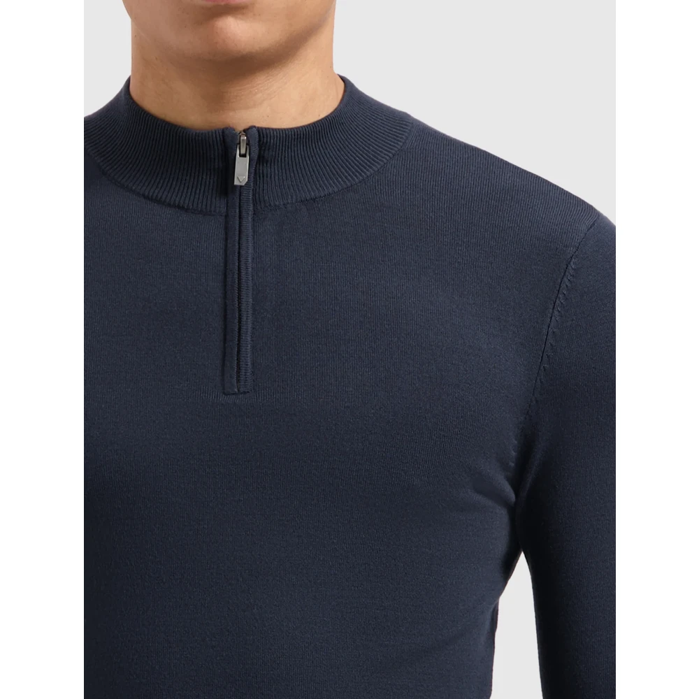 Pure Path Essentiële Gebreide Halfzip Trui Navy Blauw Blue Heren