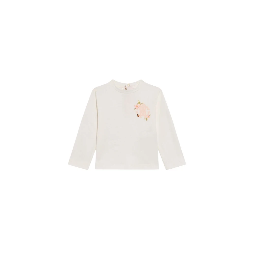 Roberto Cavalli Girls White Kids Short Sleeve T-Shirts, 18 M, Cotton T-Shirt With Floral Monogram Rc
