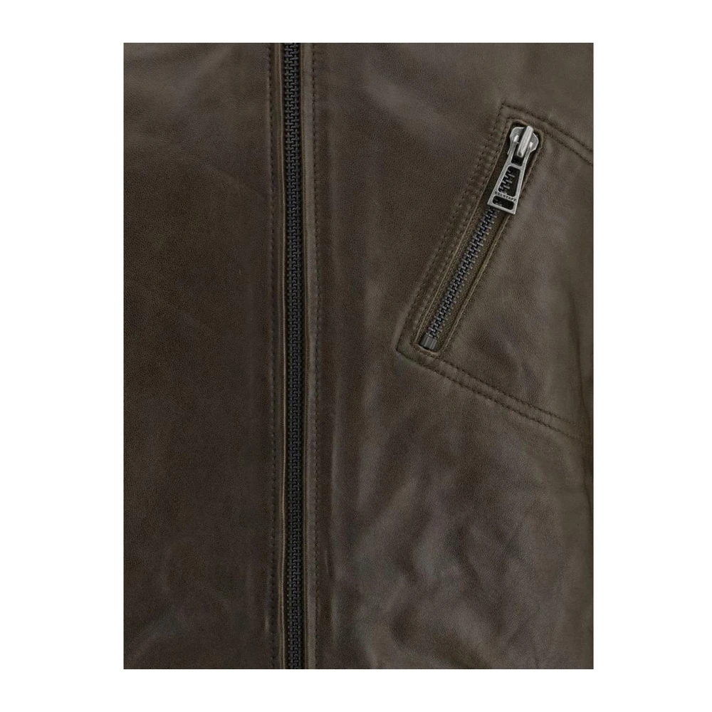 Belstaff Geëtst Logo Lamsvacht Racer Jas Brown Heren