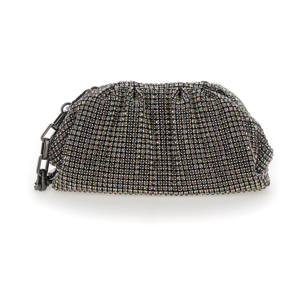 Self Portrait Rhinestone Clutch met Kettingband Gray Dames