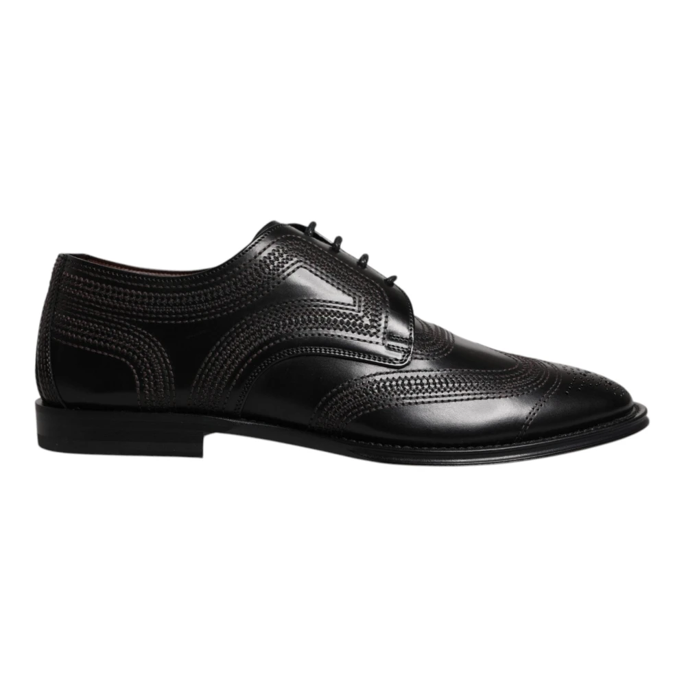 Dolce & Gabbana Men's Black Embroidered Leather Derby Dress Shoes