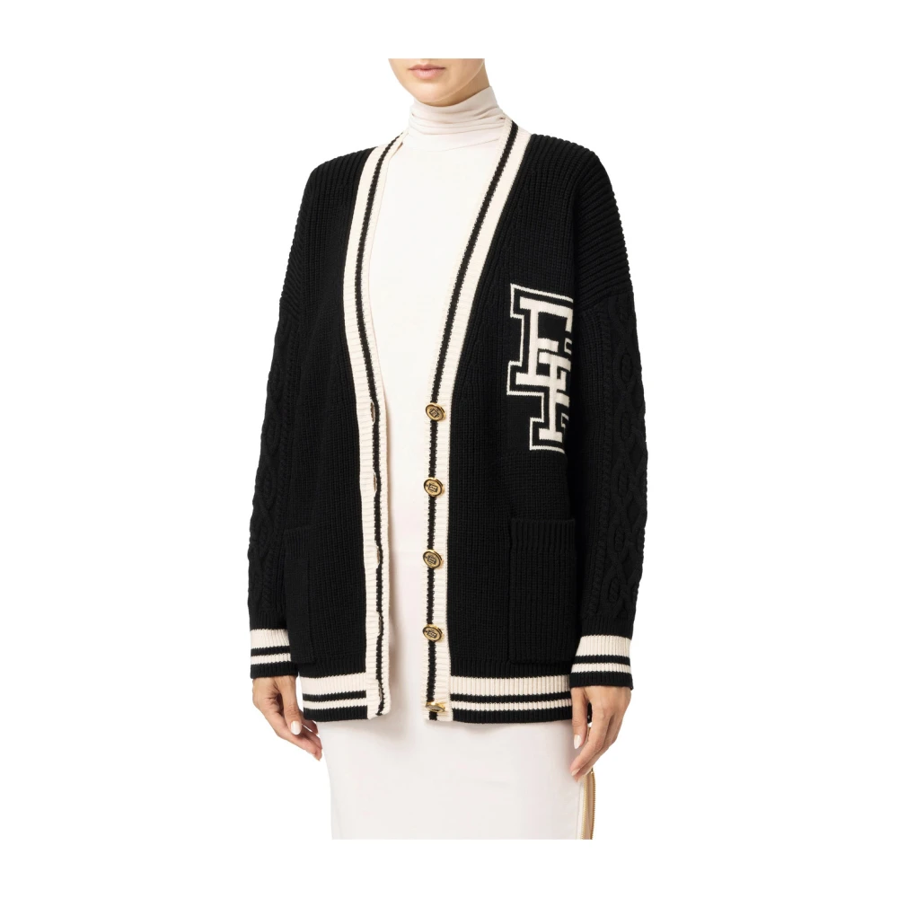 Elisabetta Franchi Trendig Ullkofta med Collegestil Black, Dam