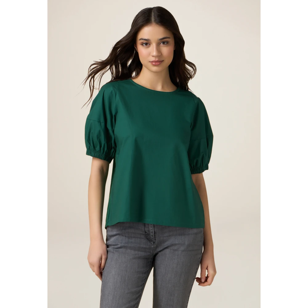 Oltre T-shirt met Pofmouwen Green Dames
