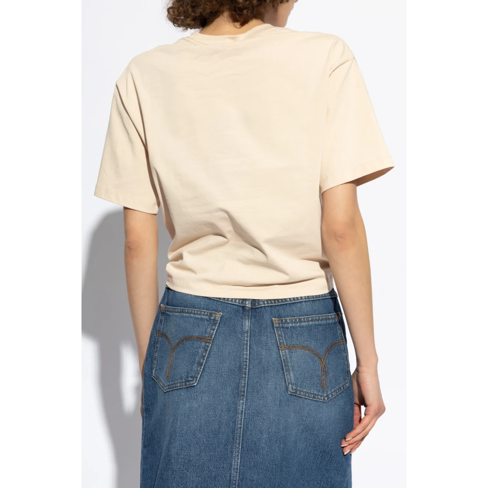Versace T-shirt met decoratieve veiligheidsspeld Beige Dames