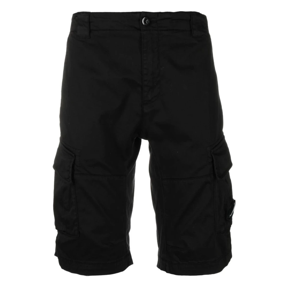 C.p. Company Men's Black Casual Shorts, S, Stretch Sateen Cargo Shorts