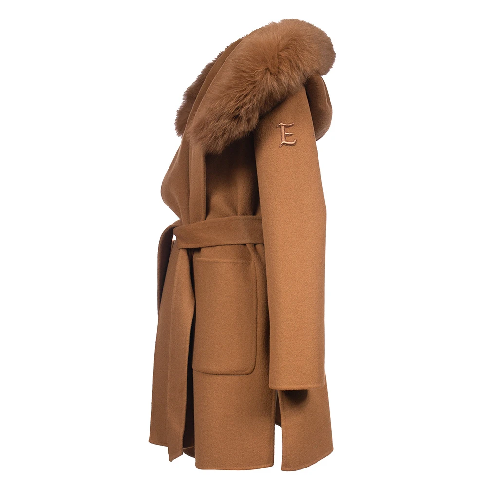 Ermanno Scervino Bontkraag Ceintuurjas met Logo Brown Dames