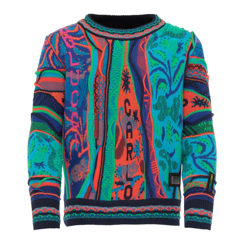 Carlo Colucci Unisex Colorful Jacquard Pullover, Navy