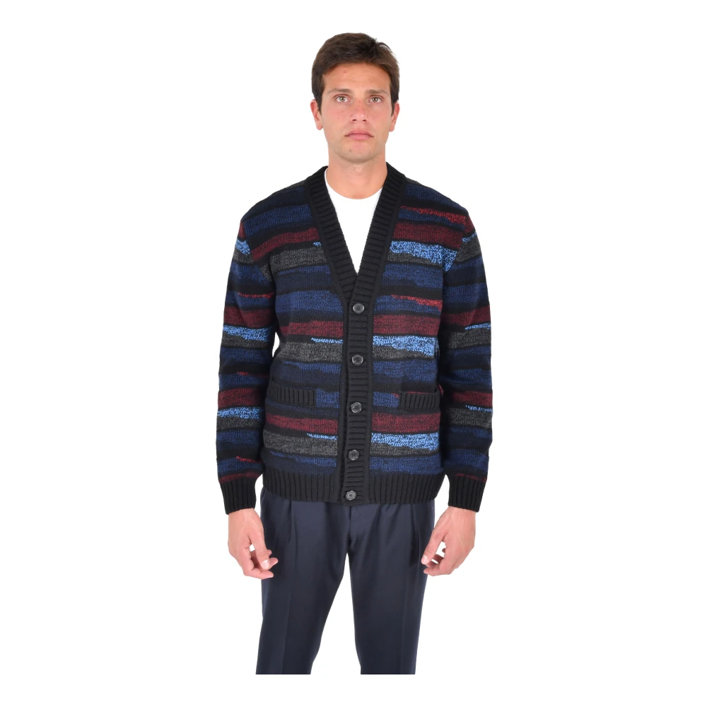 Missoni Herr Multicolor Stickade Tröjor M, Randig Cardigan Med V-Ringning