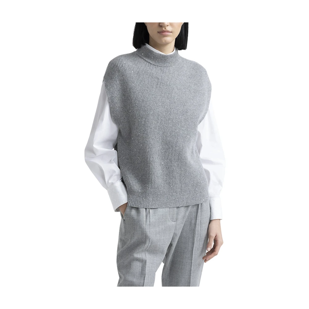 PESERICO Wol kasjmier lurex en pailletten cape Gray Dames