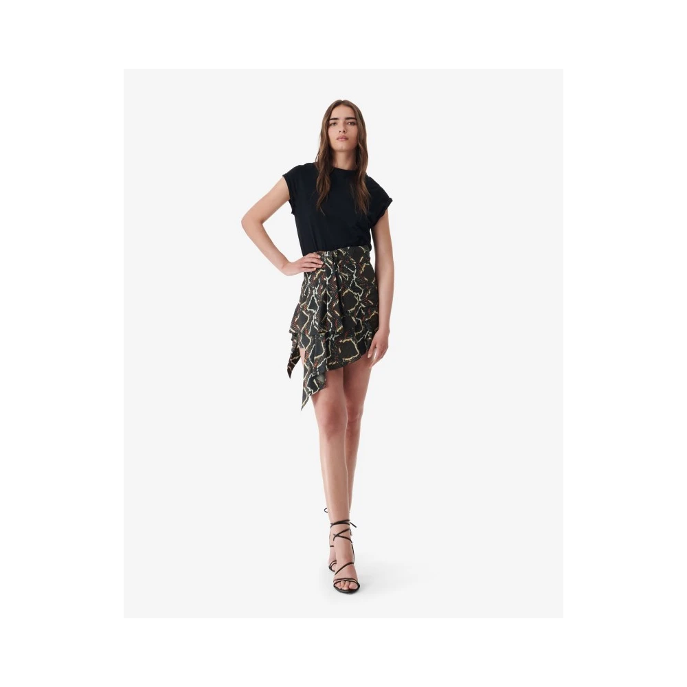 IRO Gedrukte Zijden Mini Rok met Gedrapeerd Paneel Brown Dames
