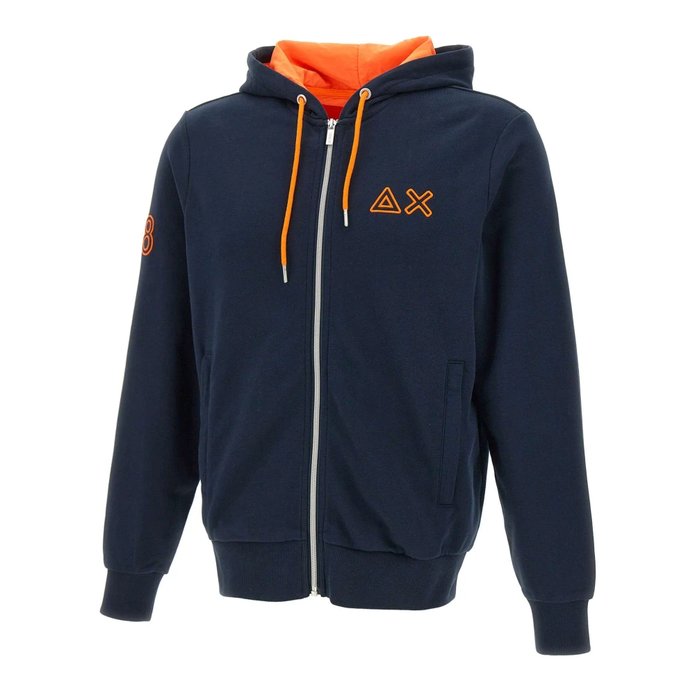 Sun68 Blue Hoodie With Fluorescent Logo - Male - Zip-Throughs - Xl - Sweatshirts & Hoodies