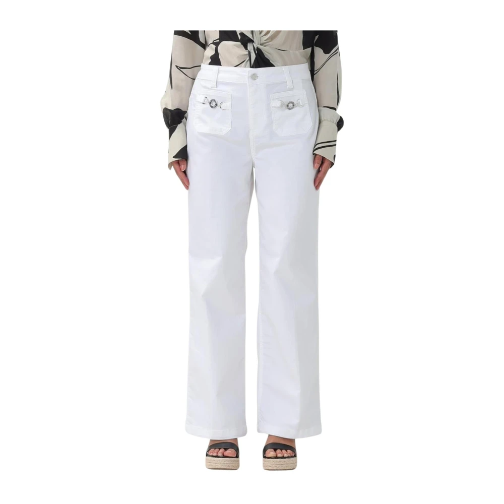 Liu Jo Women's White Wide Trousers, W30, Wide Leg Trousers With Embellishments
