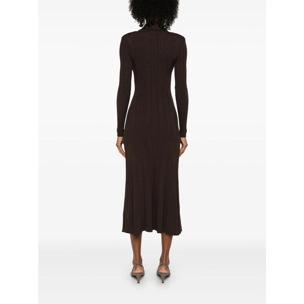 Self Portrait Geribbelde Gebreide Midi Jurk Bruin Brown Dames