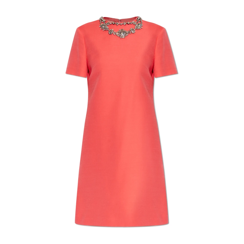 Valentino Garavani Vrouw Roze Kleedjes Dames, Xs, Wol, Jurk Met Glinsterende Kristallen Bij De Halslijn