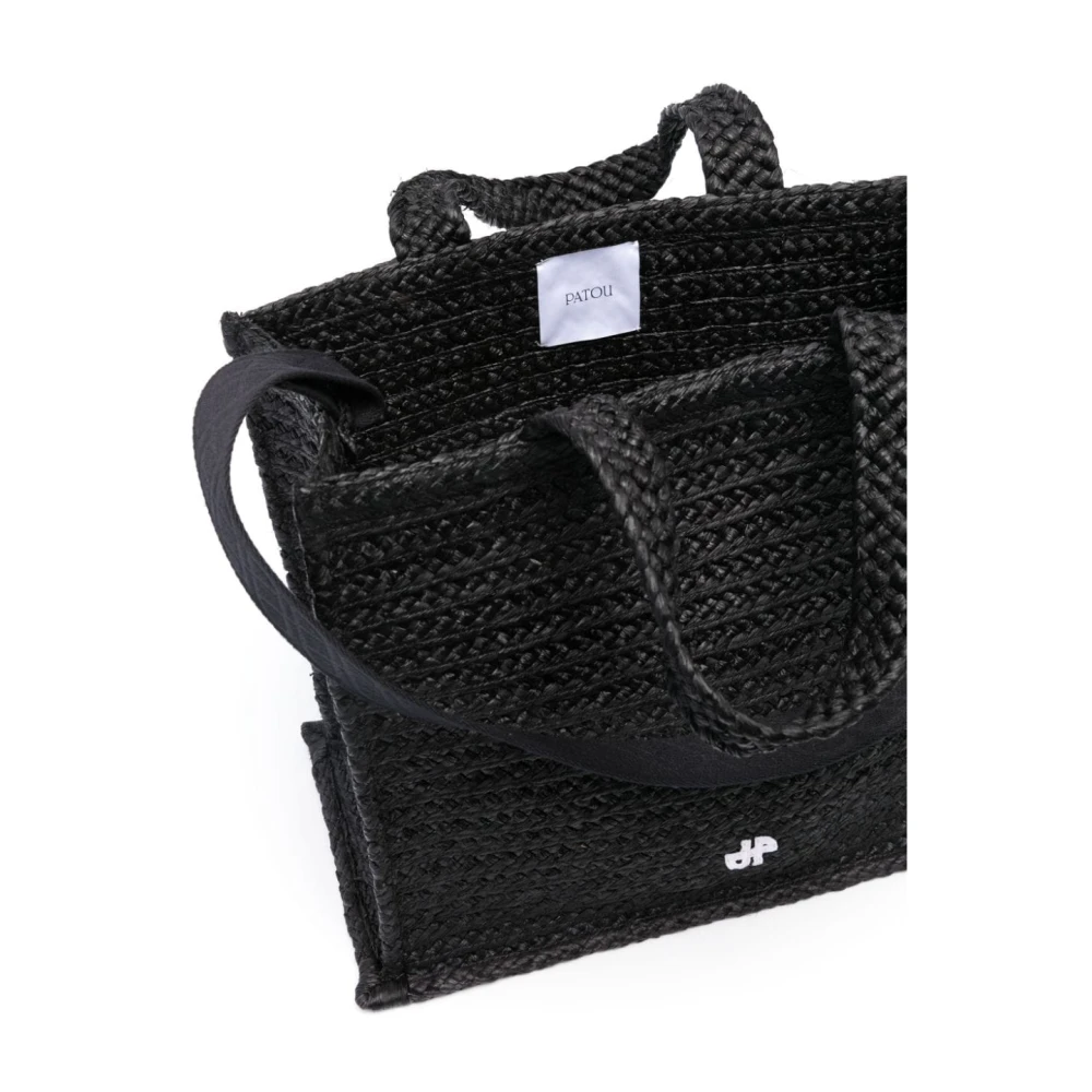 Patou Zwarte Raffia Tote Tas met Logo Applicatie Black Dames