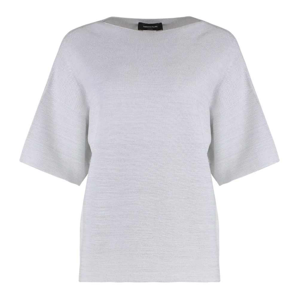 Fabiana Filippi Lurex Gebreide Korte Mouw Trui Gray Dames