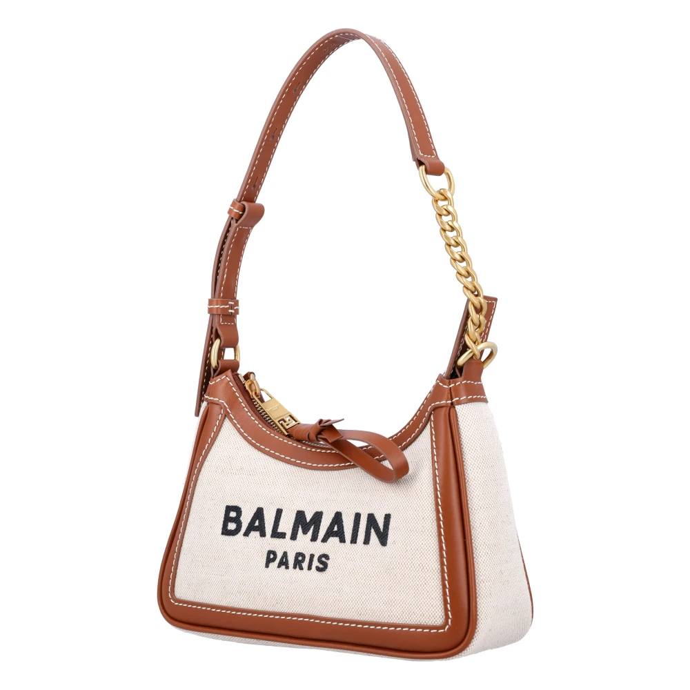 Balmain Stijlvolle Canvas Schoudertas Natuur Bruin Beige Dames