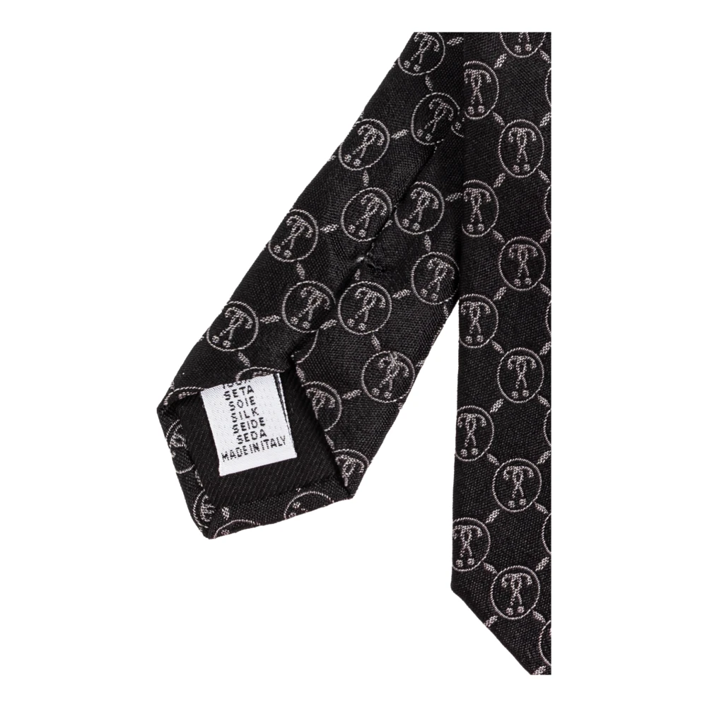 Moschino Zijden stropdas met monogram Black Heren