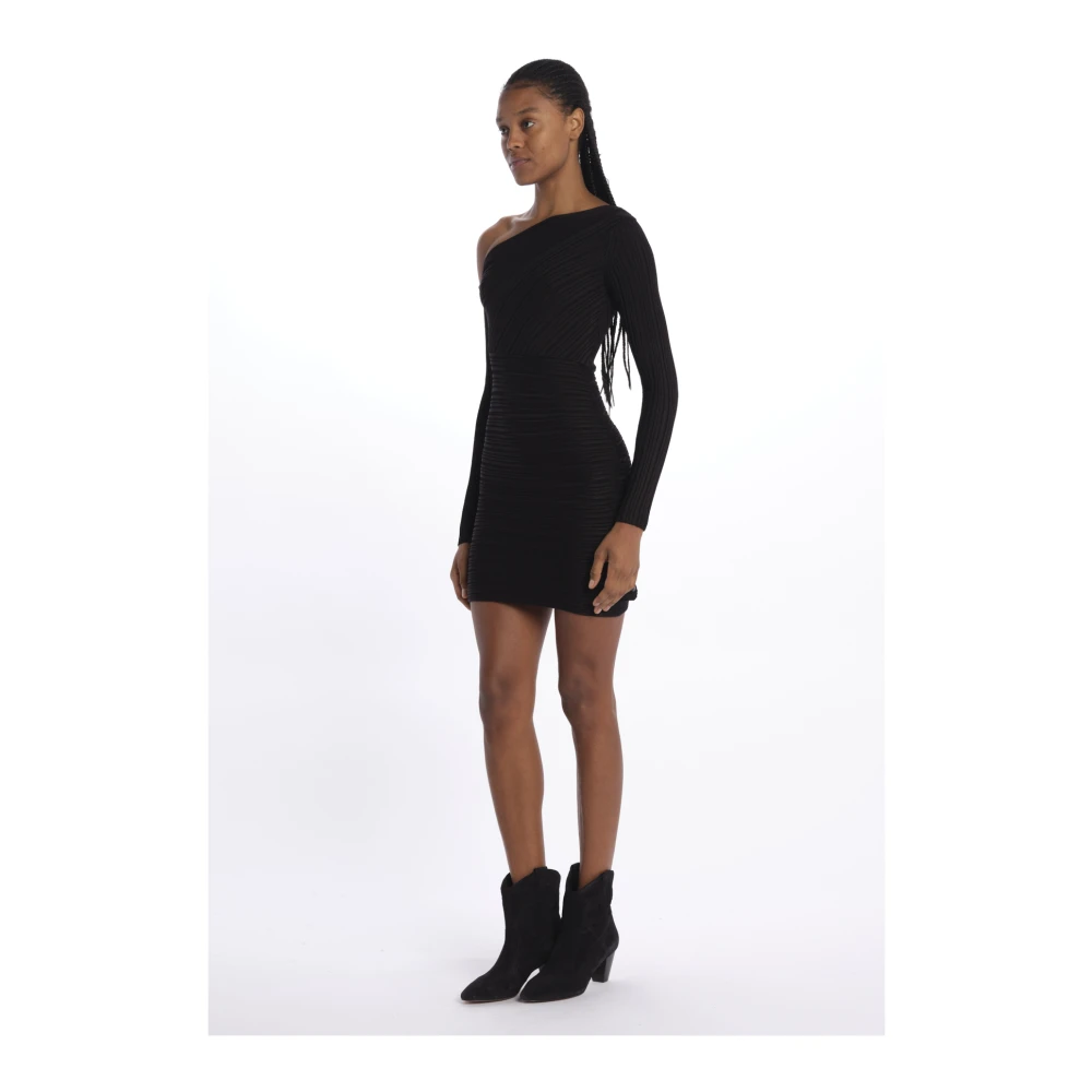BA&SH Zwarte Geribbelde Gebreide Minijurk Black Dames