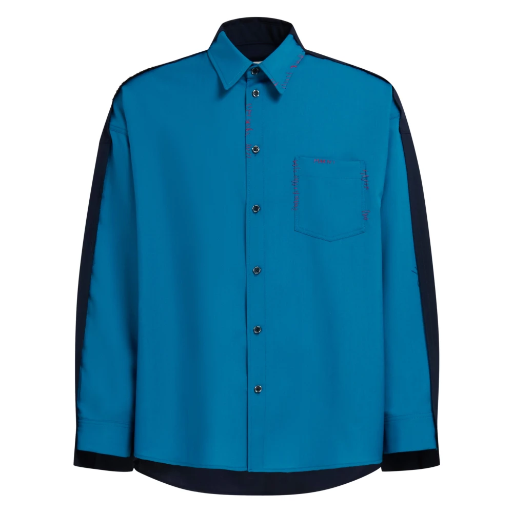 Marni Tropical wool shirt with contrast back Blue Heren