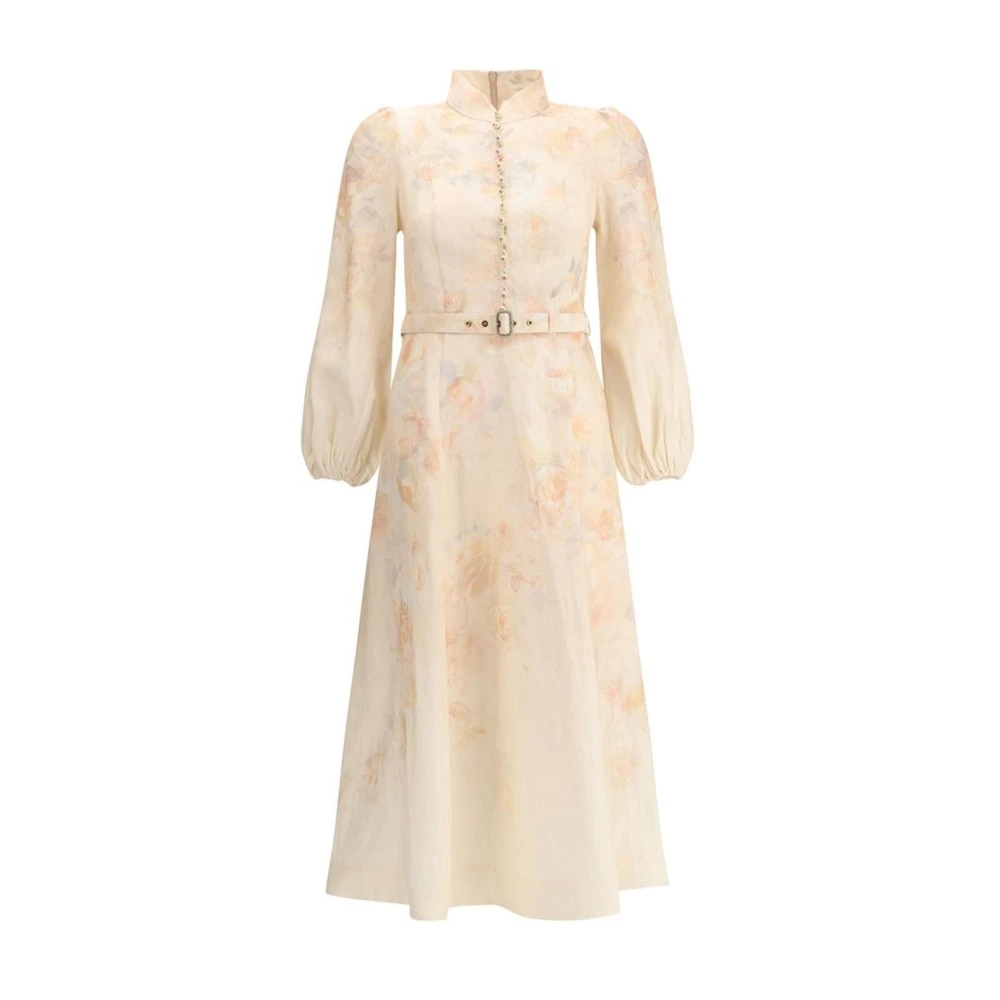Zimmermann Bloemen Lange Jurk met Parelsluiting Beige Dames