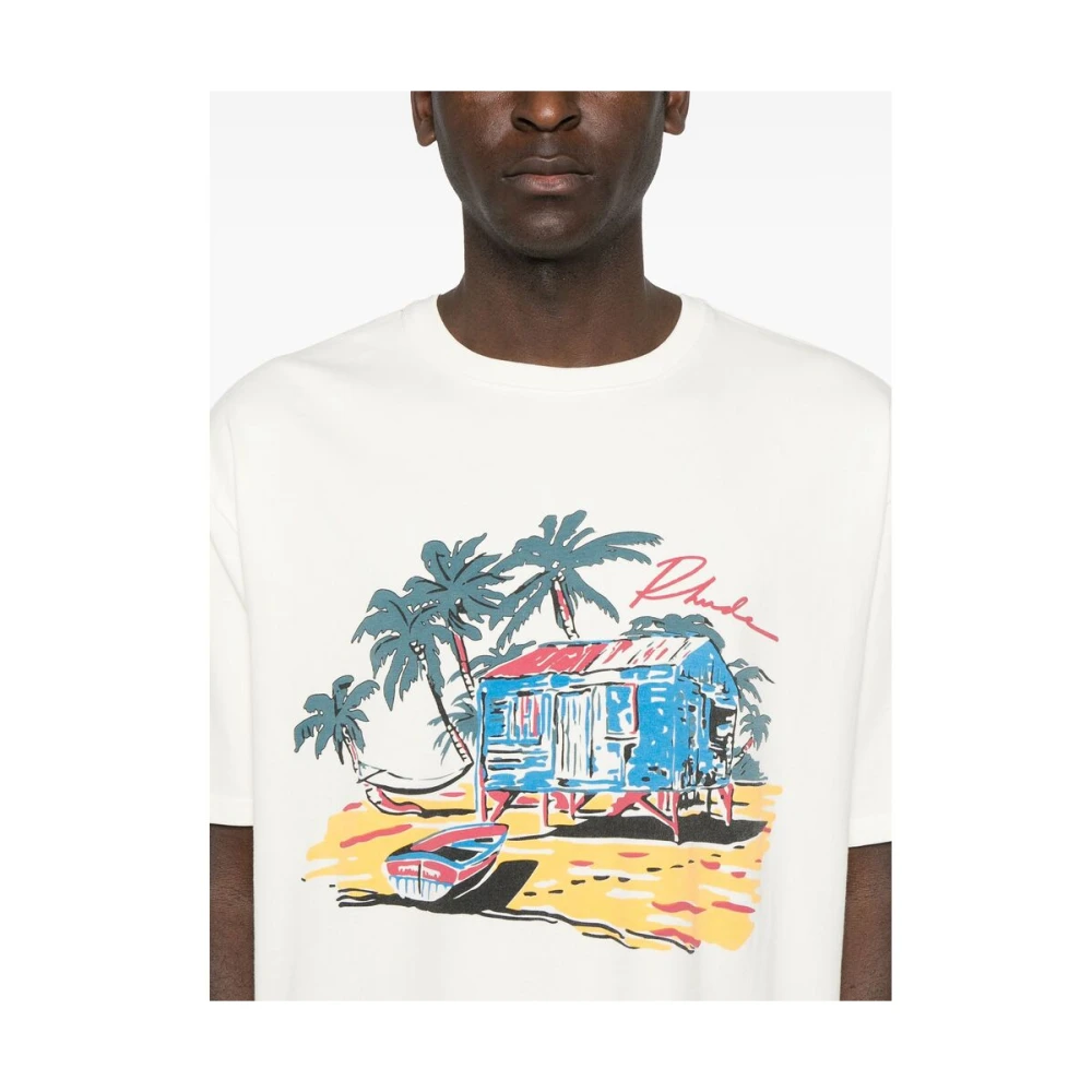 Rhude Wit T-shirt met logo-opdruk en ronde hals White Heren