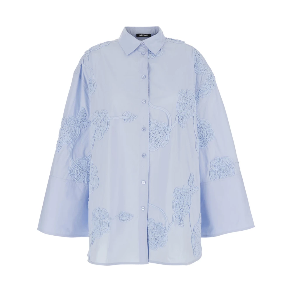 Rotate Birger Christensen Blauw Bloemen Geborduurd Klassiek Kraag Overhemd Blue Dames