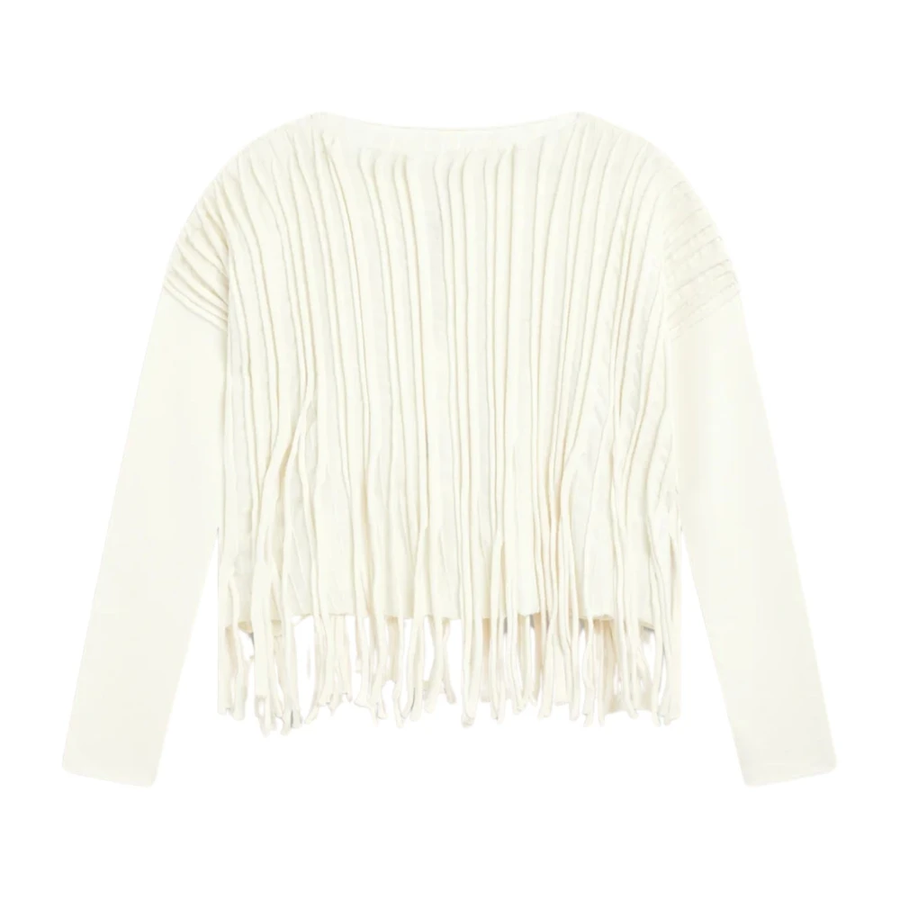 Liviana Conti Merinowol Trui met Franjes Beige Dames