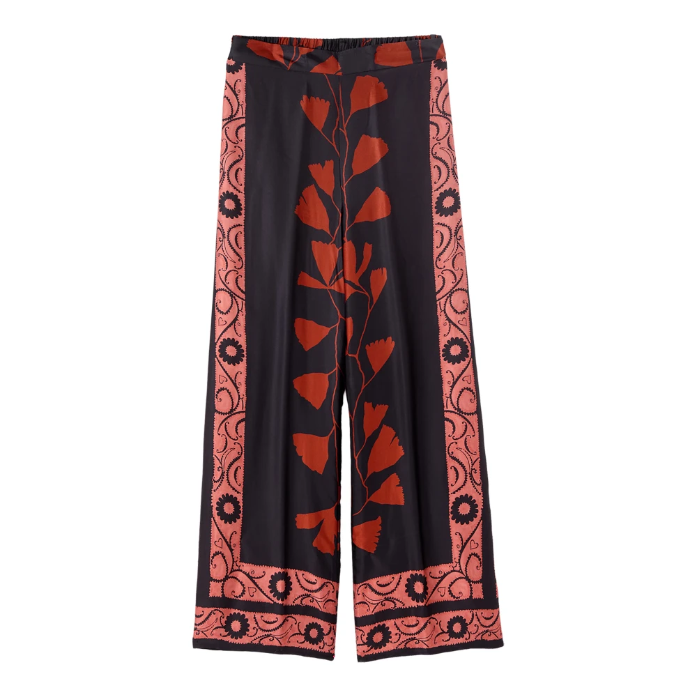 Oltre Femme Noir - Pantalon Palazzo En Satin À Motifs - Pantalons - Taille: 36 Fr