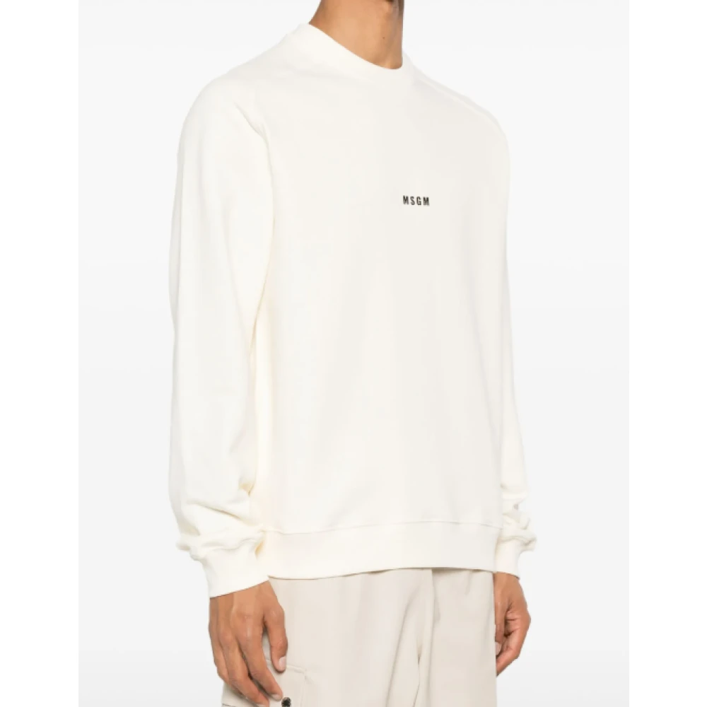 Msgm Logo Print Crewneck Sweater Beige Heren