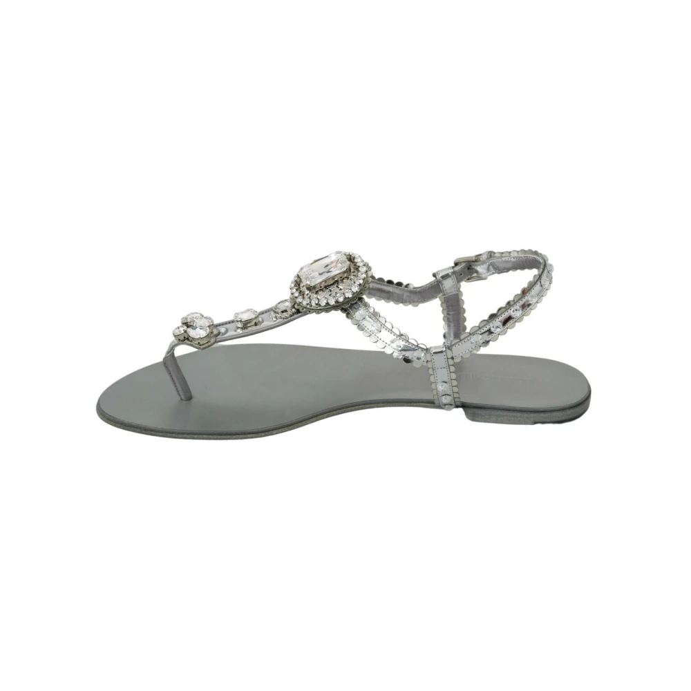 Dolce & Gabbana Women's Gray Flat Sandals, 4 Uk, Crystal Flat Sandals With Clear Crystals