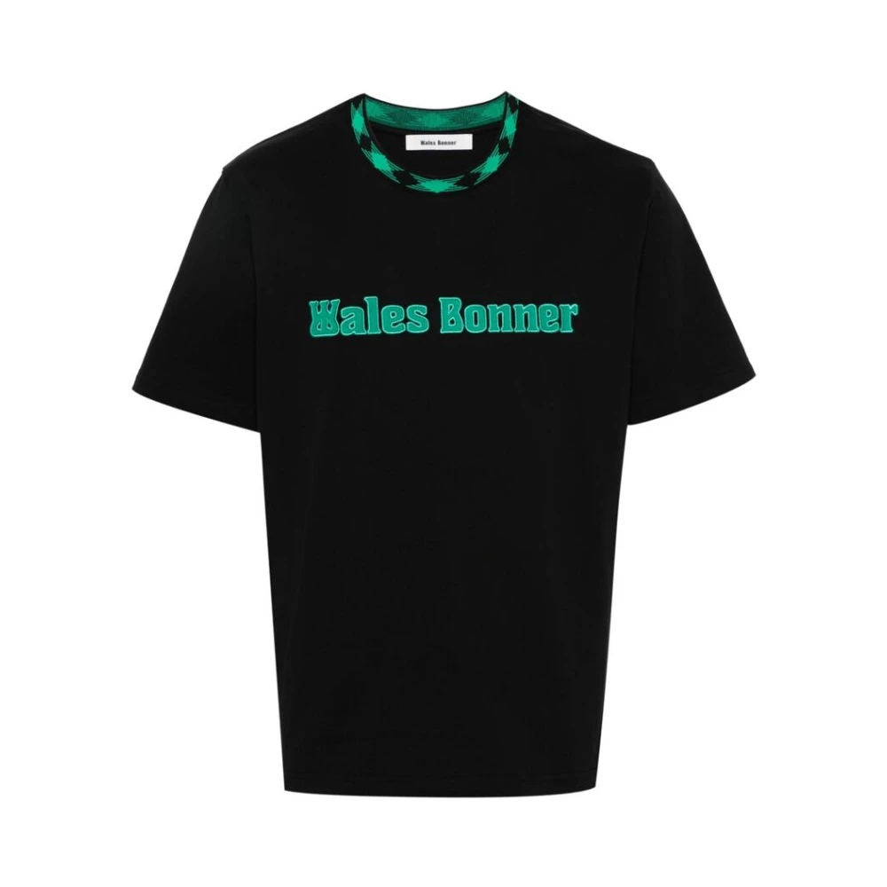Wales Bonner Biologisch Katoenen T-shirt met Jacquard Mouwen Black Heren