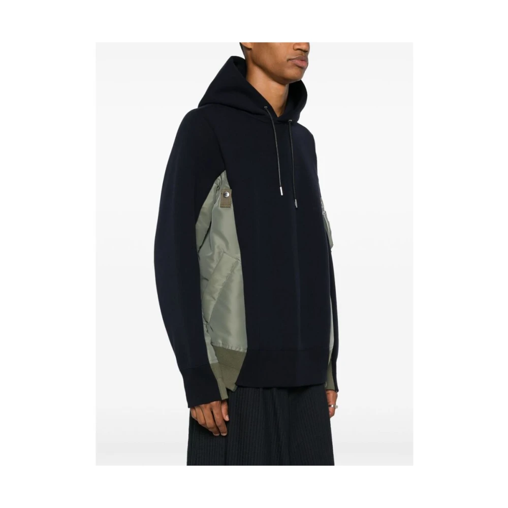 Sacai Kleur-blok capuchontrui met ritssluiting zak Blue Heren