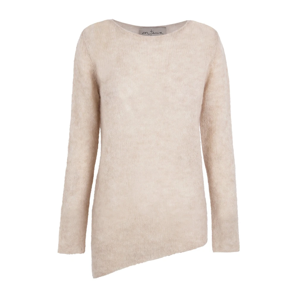 Cortana Asymmetrische Alpaca Merino Zijde Trui Beige Dames