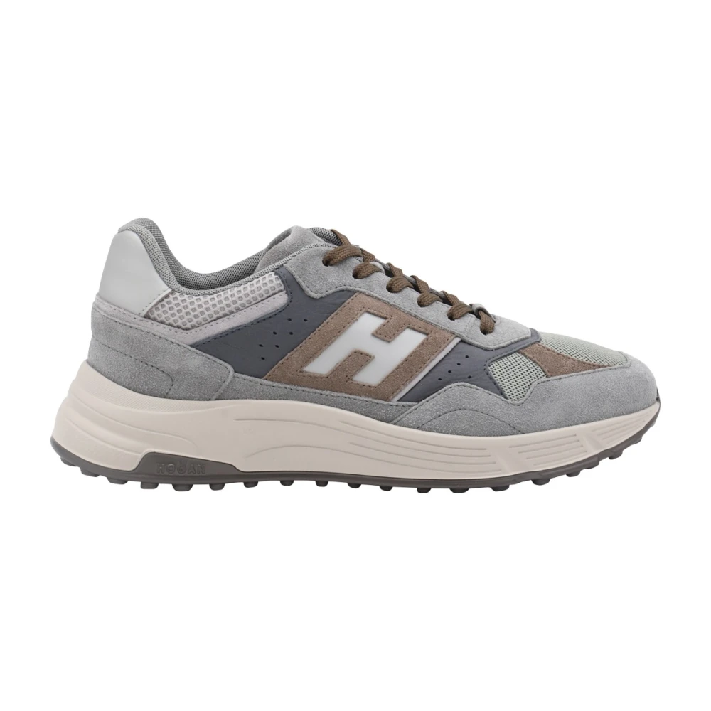Hogan Grijze Leren Sneakers Ronde Neus Heren Schoenen Grijs