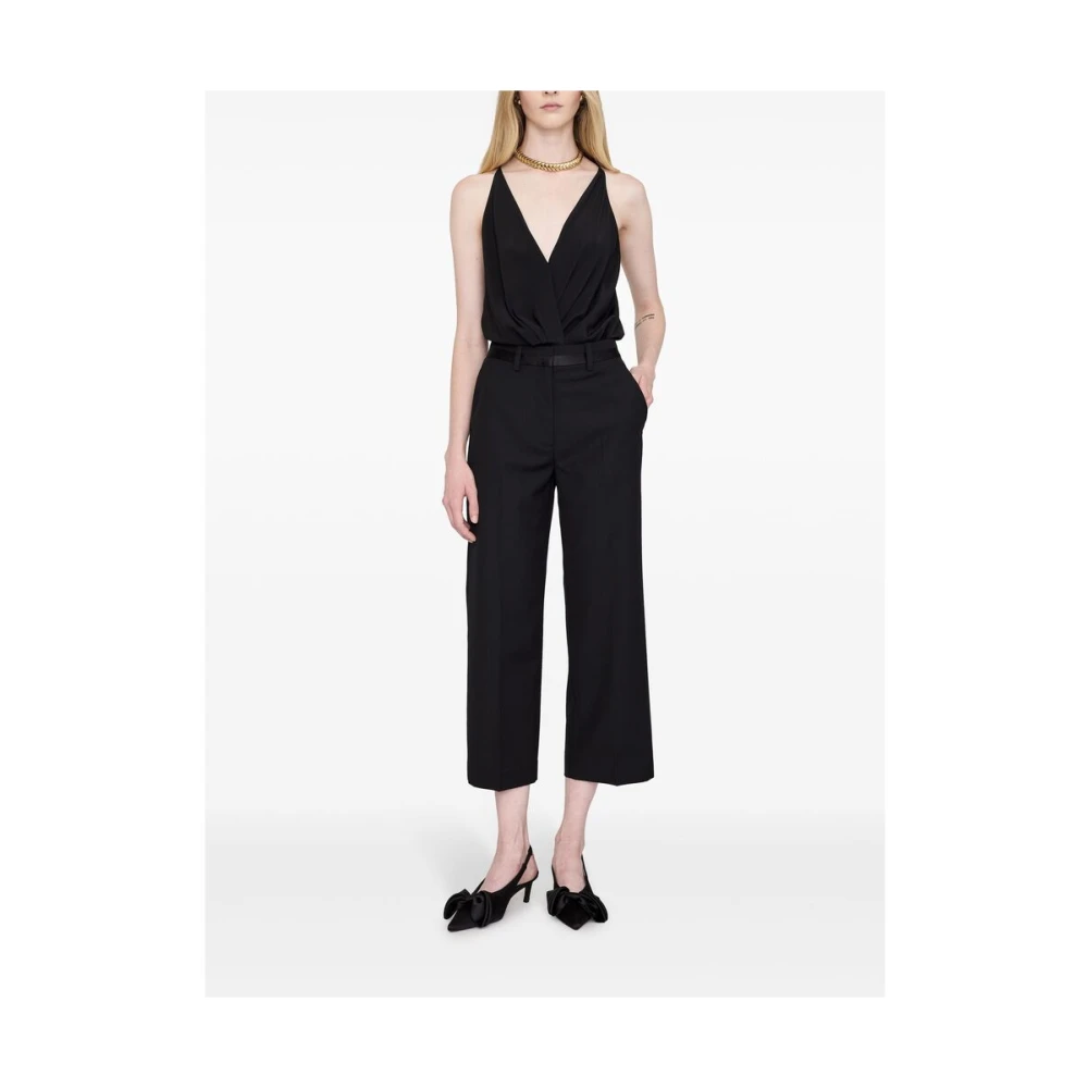 Anine Bing Zwarte wollen cropped broek met zakken Black Dames