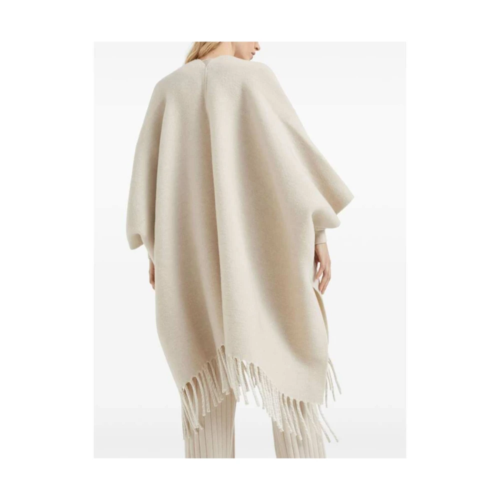 BRUNELLO CUCINELLI Beige Wol-Kasjmiermix Franje Cape Beige Dames
