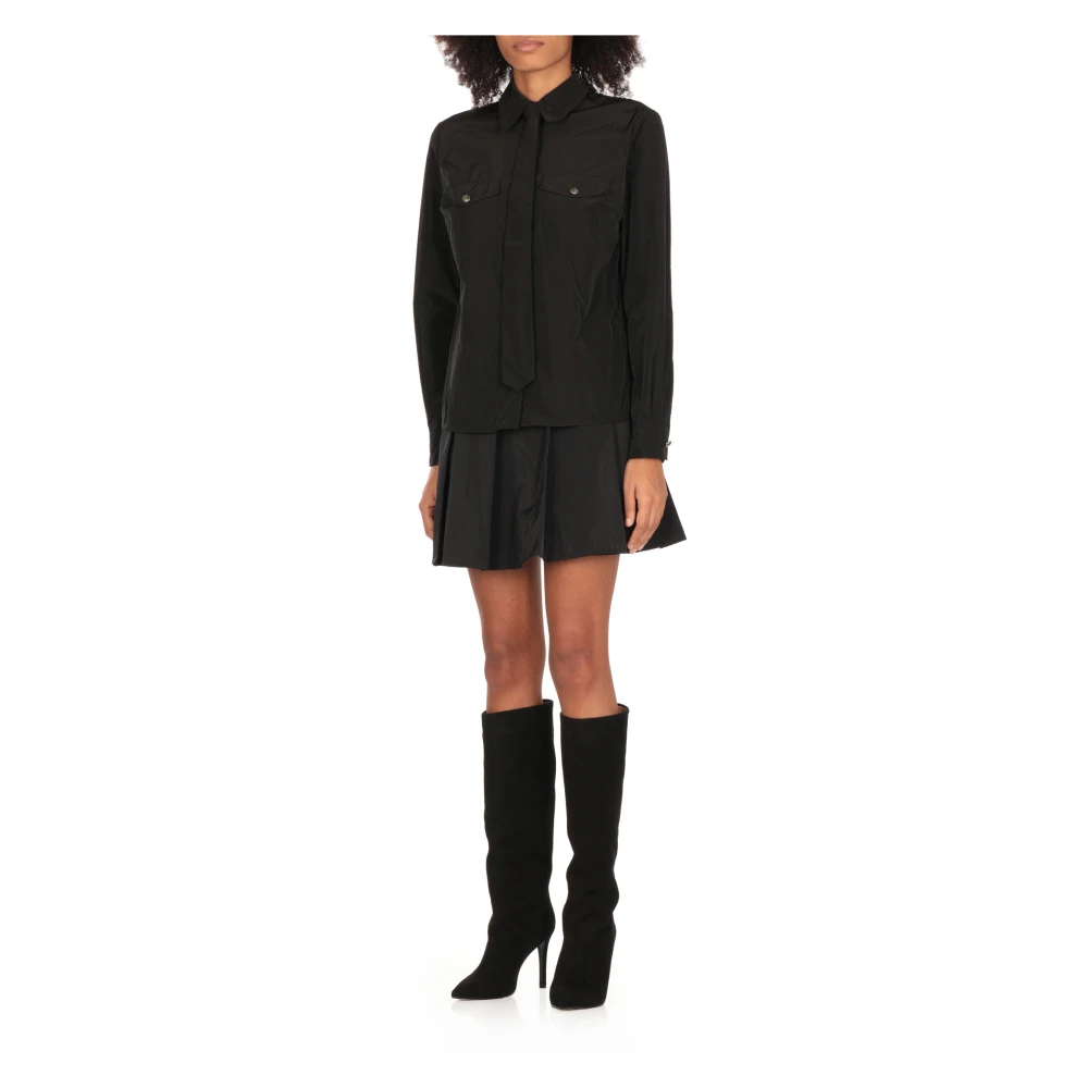 Elisabetta Franchi Zwarte Technische Stof Overhemd met Stropdas Black Dames