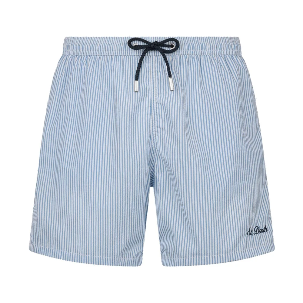 MC2 Saint Barth Gestreepte polyester zwemkleding met zakken Blue Heren