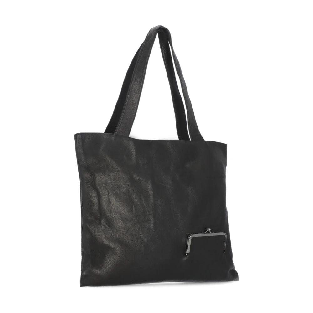 Yohji Yamamoto Zwarte leren schoudertas met zakken Black Dames