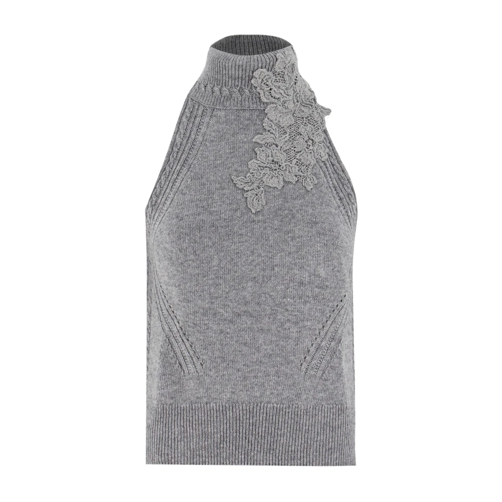 Ermanno Scervino Bloemenkant Mouwloze Top Gray Dames