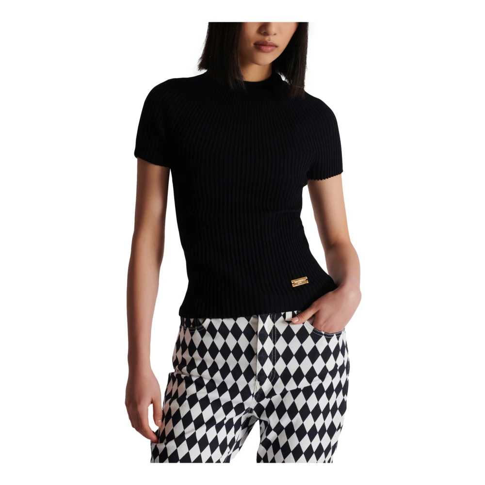 Balmain Geribbelde gebreide top Black Dames