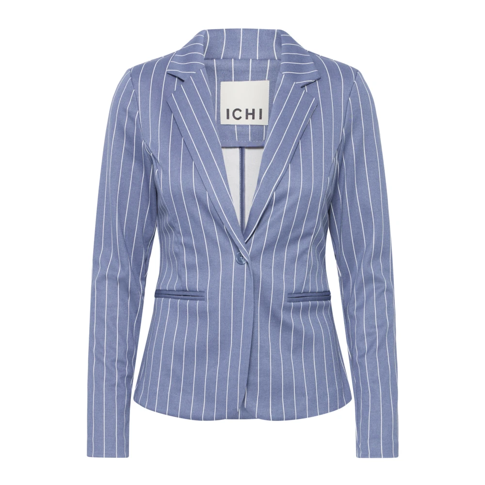 Ichi Blauwe Pinstripe Blazer Jas Blue Dames